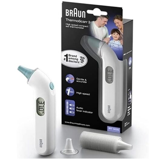 Braun ThermoScan 3 Ear thermometer (professional accuracy, audio fever indicator reliable, temperature screening, fever, fast, easy to use, hygienic, baby, adults)