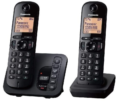 Panasonic KX-TGC222EB DECT Cordless Phone with Answering Machine, 1.6 inch Easy-to-Read Backlit Display, Nuisance Call Blocker, Hands-Free Speakerphone, ECO Mode - Black, Twin Handset Pack